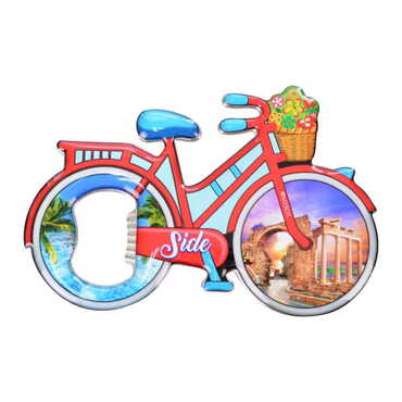 Side Themed Bicycle Shaped Metal Magnetic Bottle Opener 100x65 mm - 6