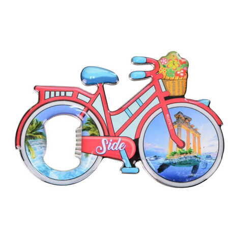 Side Themed Bicycle Shaped Metal Magnetic Bottle Opener 100x65 mm - 7