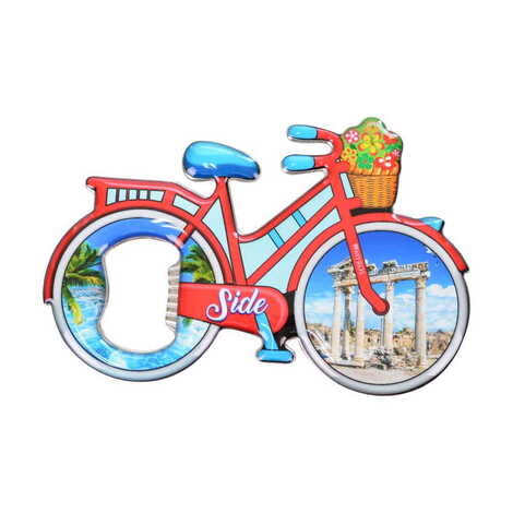Side Themed Bicycle Shaped Metal Magnetic Bottle Opener 100x65 mm - 8