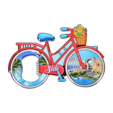 Side Themed Bicycle Shaped Metal Magnetic Bottle Opener 100x65 mm - 9
