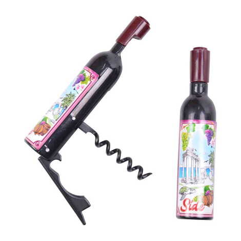 Side Themed Bottle Shaped Metal Wine Bottle Corkscrew Opener-Magnetic 115x25x25 mm