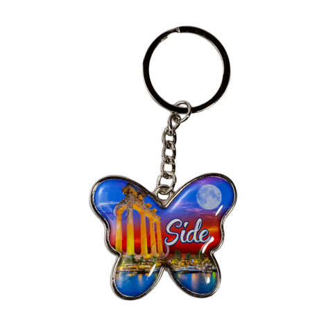 Side Themed Butterfly Shaped Metal Keychain - 1