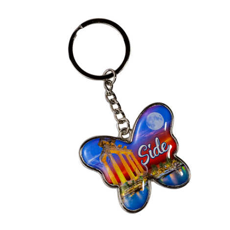 Side Themed Butterfly Shaped Metal Keychain - 7