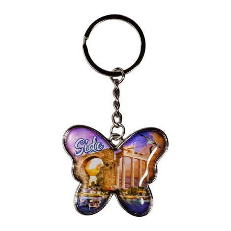 Side Themed Butterfly Shaped Metal Keychain - 3