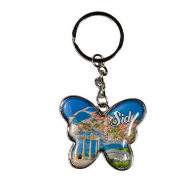 Side Themed Butterfly Shaped Metal Keychain - 4