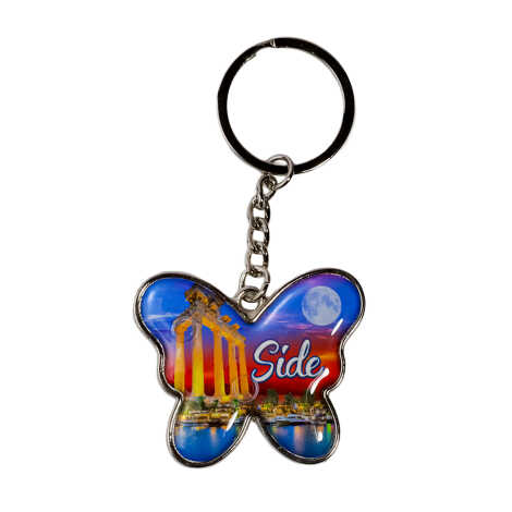 Side Themed Butterfly Shaped Metal Keychain - 5