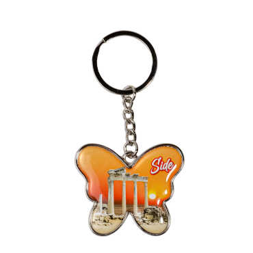 Side Themed Butterfly Shaped Metal Keychain - 6