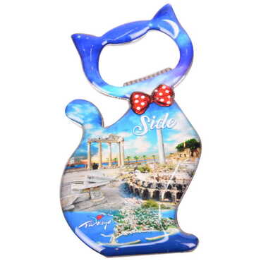 Myros - Side Themed Cat Shaped Metal Magnetic Bottle Opener 97x48 mm