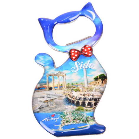 Side Themed Cat Shaped Metal Magnetic Bottle Opener 97x48 mm