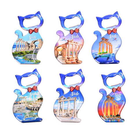 Side Themed Cat Shaped Metal Magnetic Bottle Opener 97x48 mm - 3