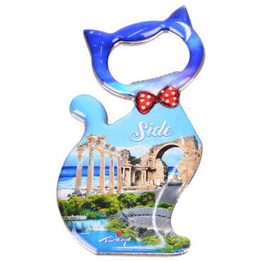 Side Themed Cat Shaped Metal Magnetic Bottle Opener 97x48 mm - 8