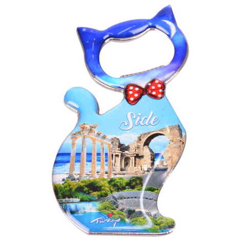Side Themed Cat Shaped Metal Magnetic Bottle Opener 97x48 mm - 8