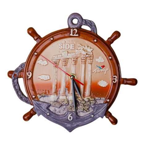 Side Themed Ceramic Brown Anchor Clock - 1