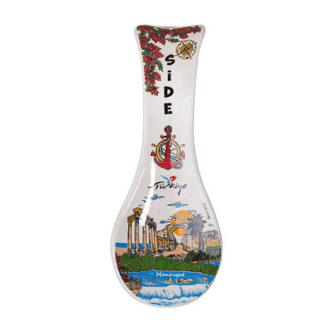 Side Themed Ceramic Serigraphy Printed Spoon Rests - 1