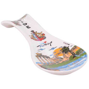 Side Themed Ceramic Serigraphy Printed Spoon Rests - Thumbnail