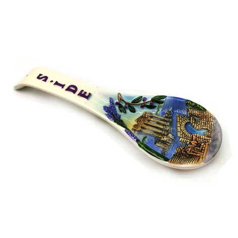 Side Themed Ceramic Spoon Rest Medium Size