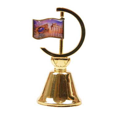 Side Themed Collectible Souvenir Double Side Metal Spinner Flag Bell - Golden Color - Myros
