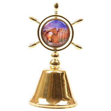 Side Themed Collectible Souvenir Double Side Metal Spinner Rudder Bell - Golden Color - 4