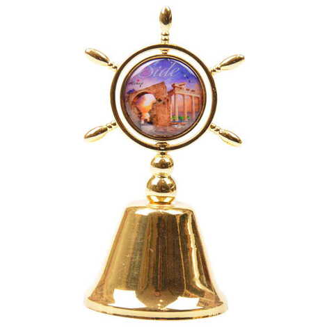 Side Themed Collectible Souvenir Double Side Metal Spinner Rudder Bell - Golden Color - 4