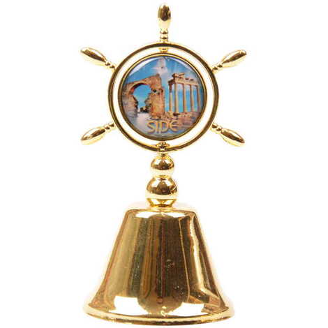 Side Themed Collectible Souvenir Double Side Metal Spinner Rudder Bell - Golden Color - 6