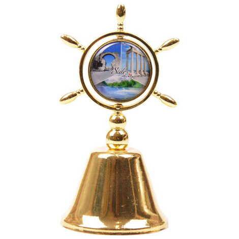 Side Themed Collectible Souvenir Double Side Metal Spinner Rudder Bell - Golden Color - 7