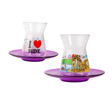 Side Themed Custom Printed Turkish Tea Glass Set Of 2 Pcs - Myros
