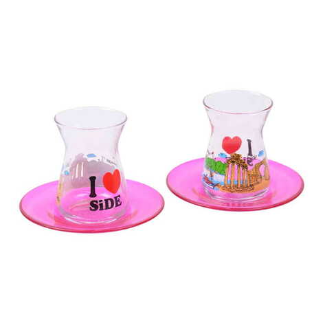 Side Themed Custom Printed Turkish Tea Glass Set Of 2 Pcs