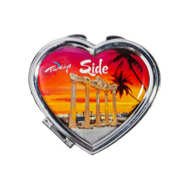 Side Themed Customised Metal Epoxy Travel Make Up Compact Heart Shaped Mirror 70x65x8 mm - 2