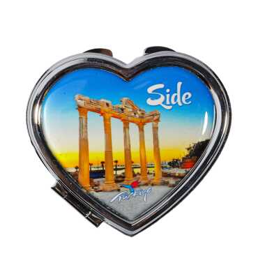 Side Themed Customised Metal Epoxy Travel Make Up Compact Heart Shaped Mirror 70x65x8 mm - 5