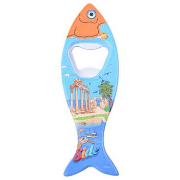 Myros - Side Themed Customised UV Printed Fish Shape Printed Plastic Base Bottle Opener 42x130 mm