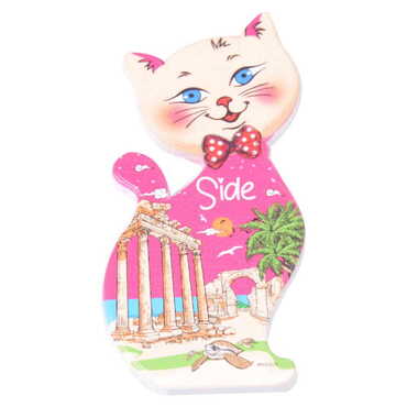 Myros - Side Themed Customised UV Printed Plastic Base Cat Shaped Fridge Magnet 43x87 mm