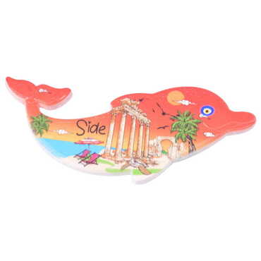 Myros - Side Themed Customised UV Printed Plastic Base Dolphin Shaped Fridge Magnet 110x50 mm