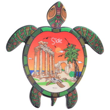 Myros - Side Themed Customised UV Printed Plastic Base Turtle Shaped Fridge Magnet 80x74 mm