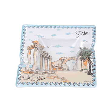 Myros - Side Themed Decorated Glass Ashtray 100X100 Mm