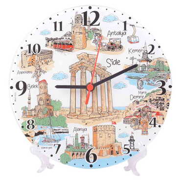 Side Themed Decorative Custom Print Glass Wall Watch 25 Cm - Thumbnail