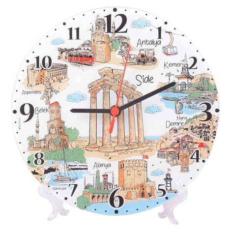 Side Themed Decorative Custom Print Glass Wall Watch 25 Cm