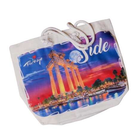 Side Themed Digital Print Canvas Beach Bag 35x40 cm - 6