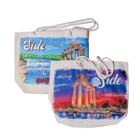 Side Themed Digital Print Canvas Beach Bag 35x40 cm - 2