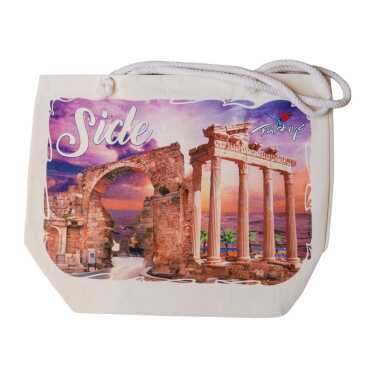 Side Themed Digital Print Canvas Beach Bag 35x40 cm - 4