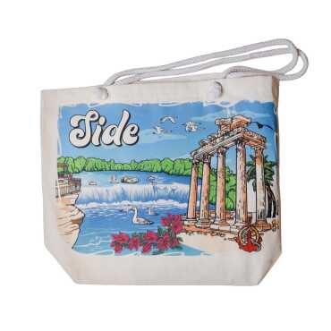 Side Themed Digital Print Canvas Beach Bag 35x40 cm - 5