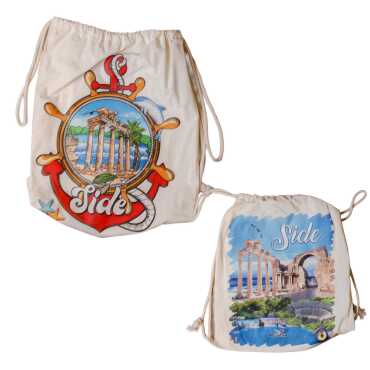 Side Themed Digital Print Cotton Drawstring Backpack 33x43 cm - 2