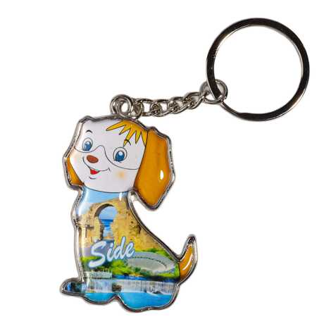 Side Themed Dog Shaped Metal Keychain - 3