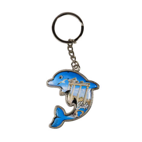 Side Themed Dolphin Shaped Metal Keychain - 1