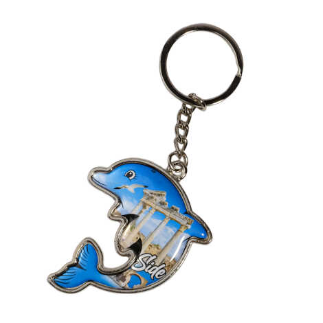 Side Themed Dolphin Shaped Metal Keychain - 2
