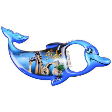 Myros - Side Themed Dolphin Shaped Metal Magnetic Bottle Opener 102x67 mm