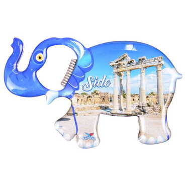 Side Themed Elephant Shaped Metal Magnetic Bottle Opener 98x61 mm - Thumbnail