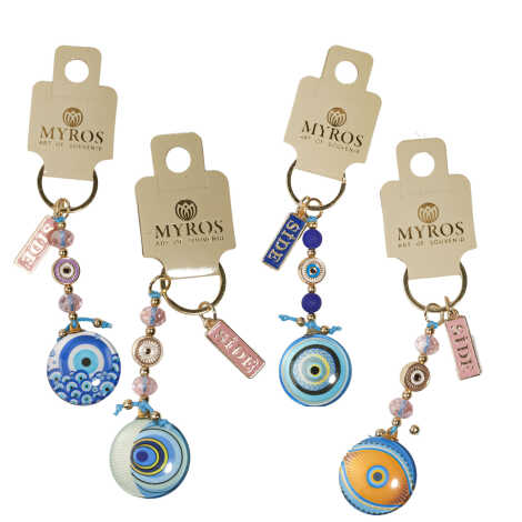 Side Themed Evil Eye Keychain Gold Collection - 6