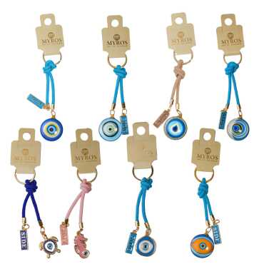 Side Themed Evil Eye Keychain Gold Collection - 9