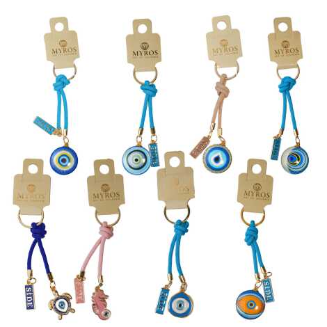 Side Themed Evil Eye Keychain Gold Collection - 9