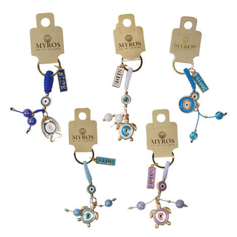 Side Themed Evil Eye Keychain Gold Collection - 10